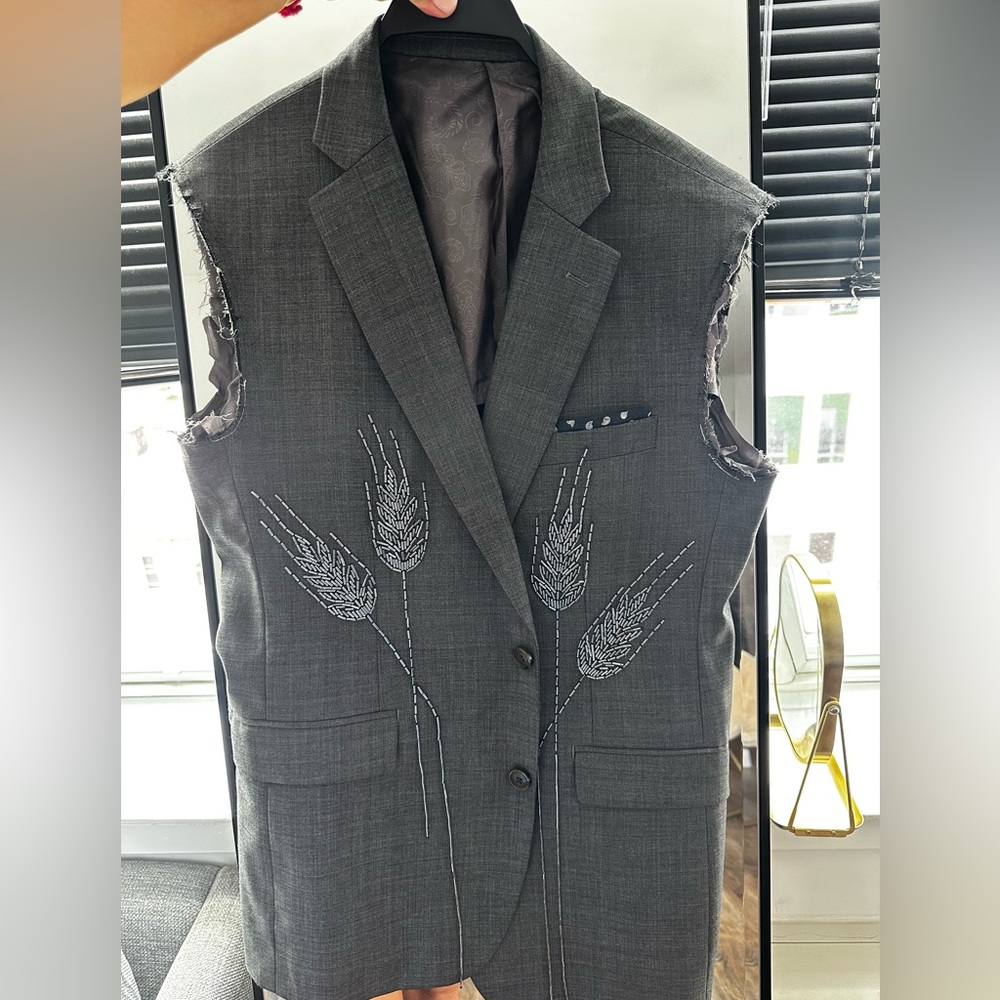 Gray Embroidered  Blazer. Handmade .Made in Ukraine .New. Very stylish.